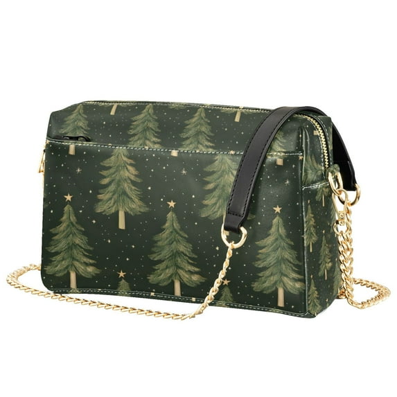 FORMRS Women Crossbody Purse with Chain Strap Vegan Leather Shoulder Handbag, Hand Drawn Christmas Trees