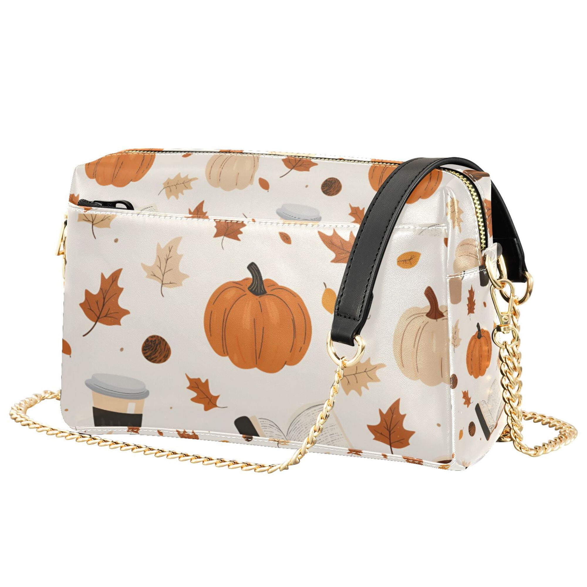 FORMRS Women Crossbody Purse with Chain Strap Vegan Leather Shoulder Handbag, Hand Drawn Pumpkin