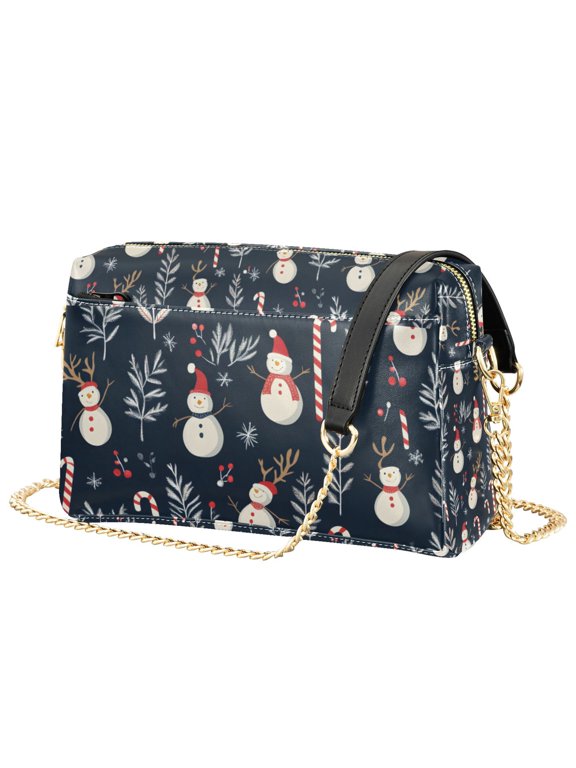 Women Crossbody Purse with Chain Strap Vegan Leather Shoulder Handbag, Jolly Snowman