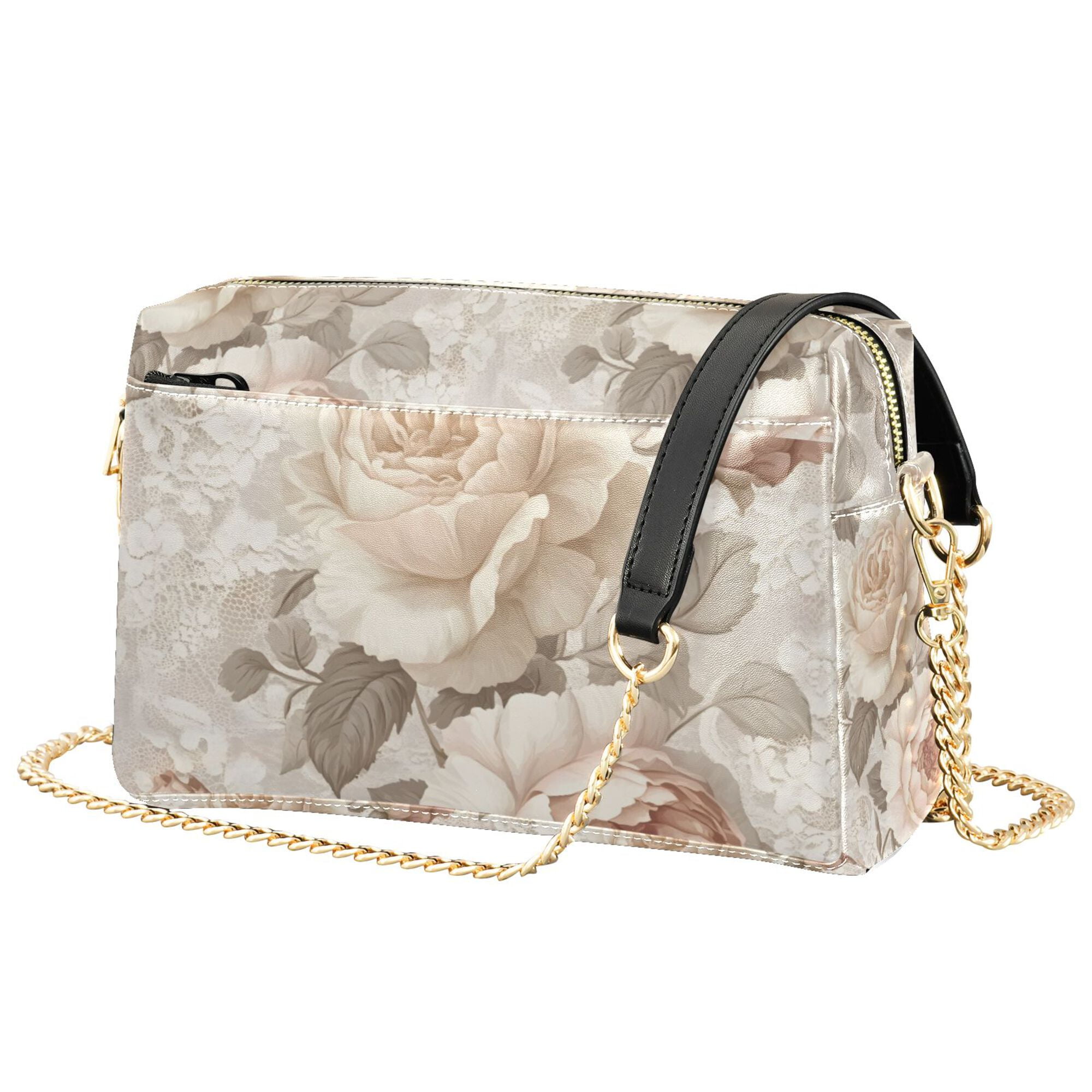 FORMRS Women Crossbody Purse with Chain Strap Vegan Leather Shoulder Handbag, Lace and Floral