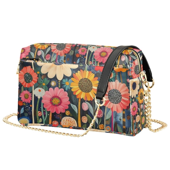 FORMRS Women Crossbody Purse with Chain Strap Vegan Leather Shoulder Handbag, Large Colorful Flowers