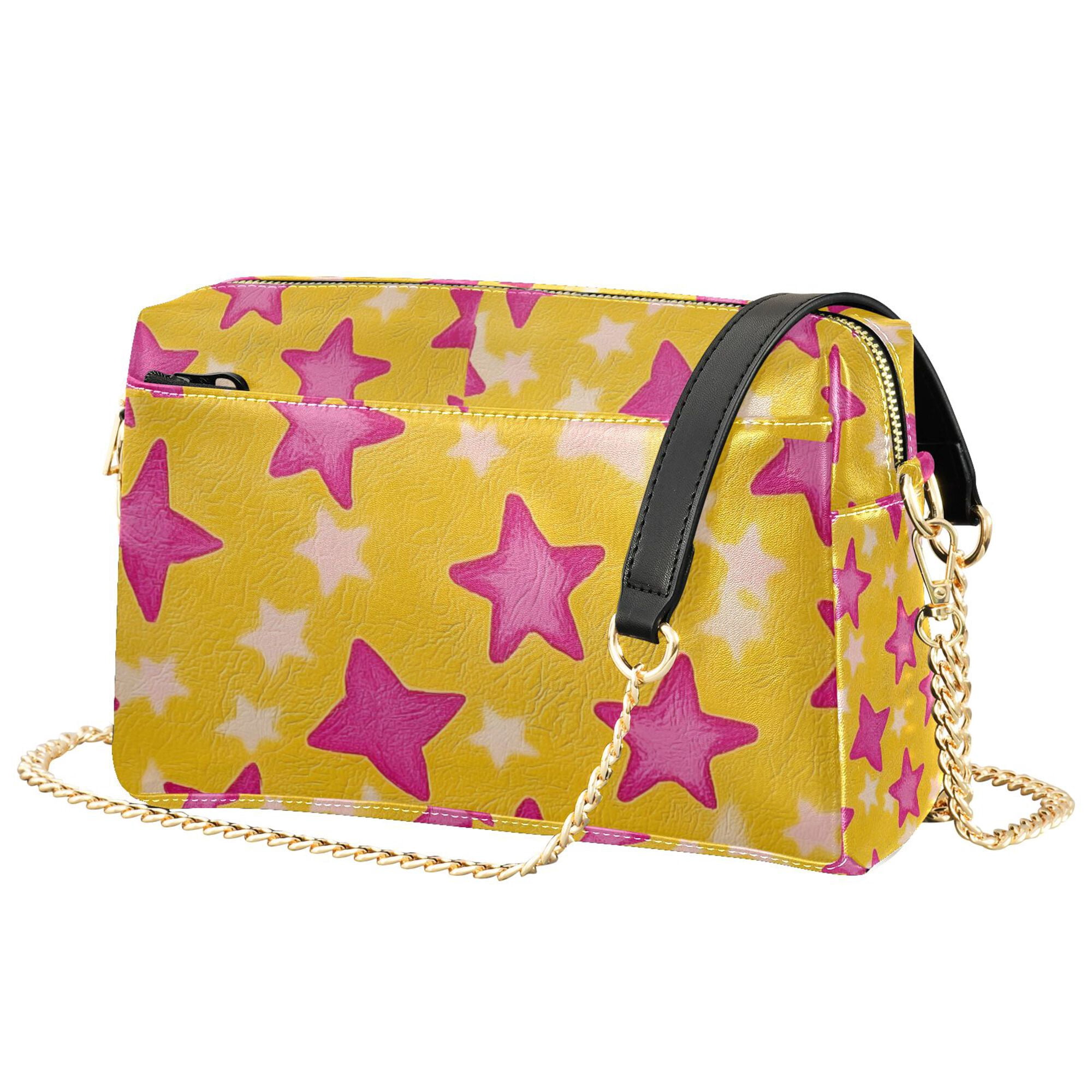 FORMRS Women Crossbody Purse with Chain Strap Vegan Leather Shoulder Handbag, Large Pink Stars