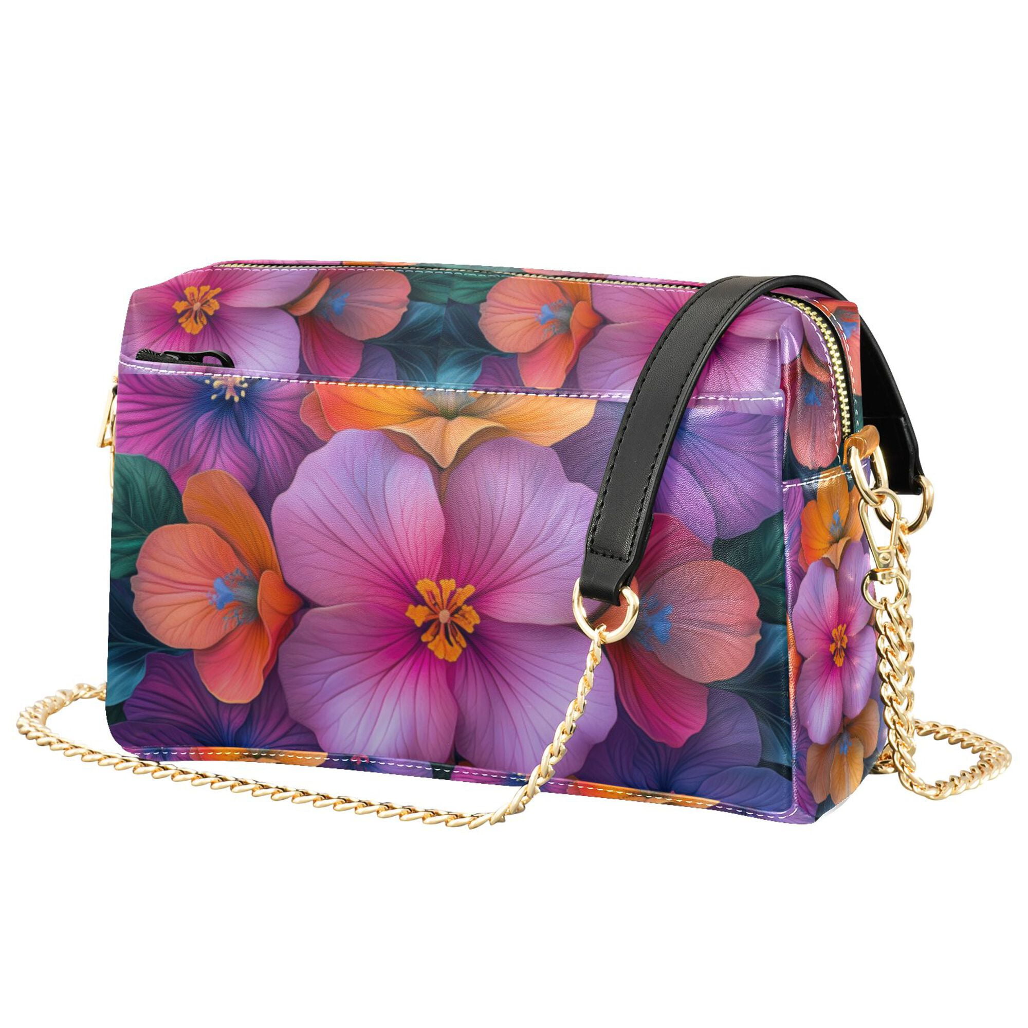 FORMRS Women Crossbody Purse with Chain Strap Vegan Leather Shoulder Handbag, Large Purple Flowers