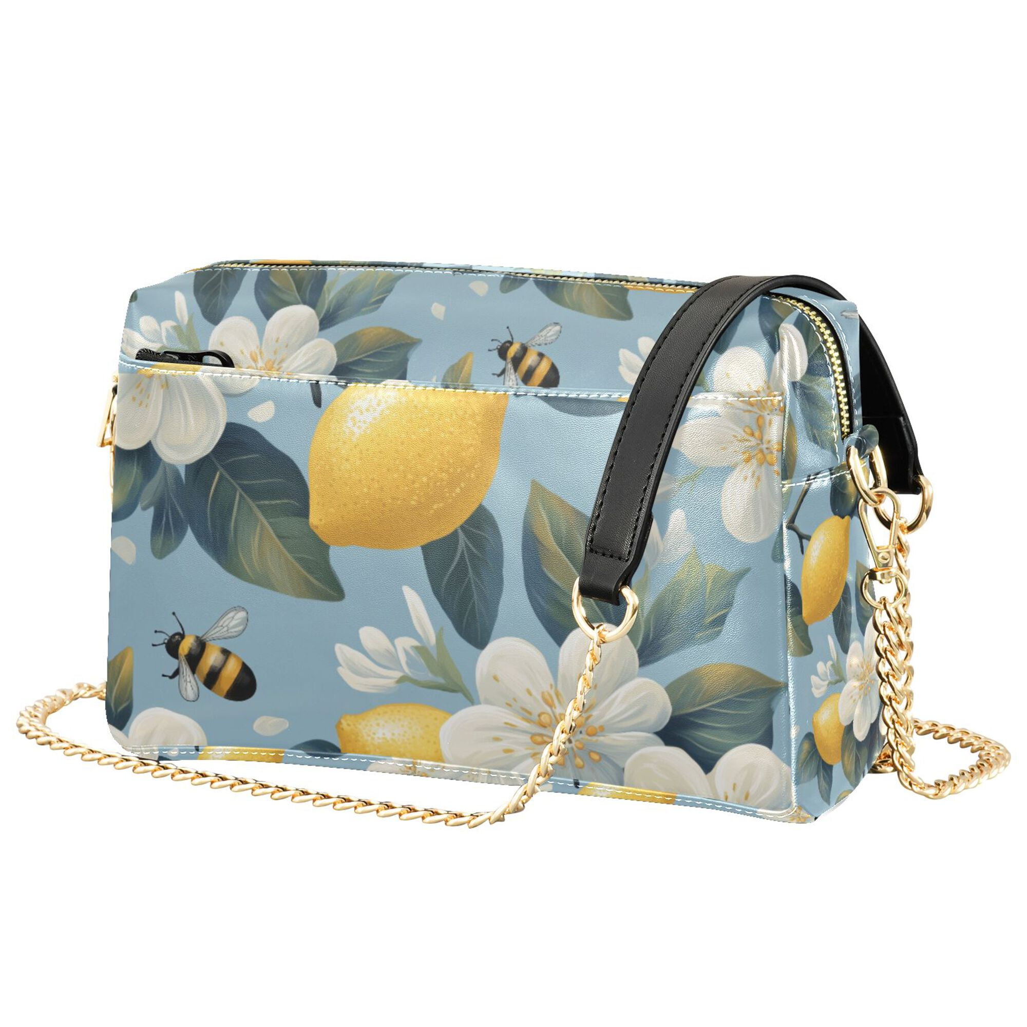 FORMRS Women Crossbody Purse with Chain Strap Vegan Leather Shoulder Handbag, Lemon Pattern