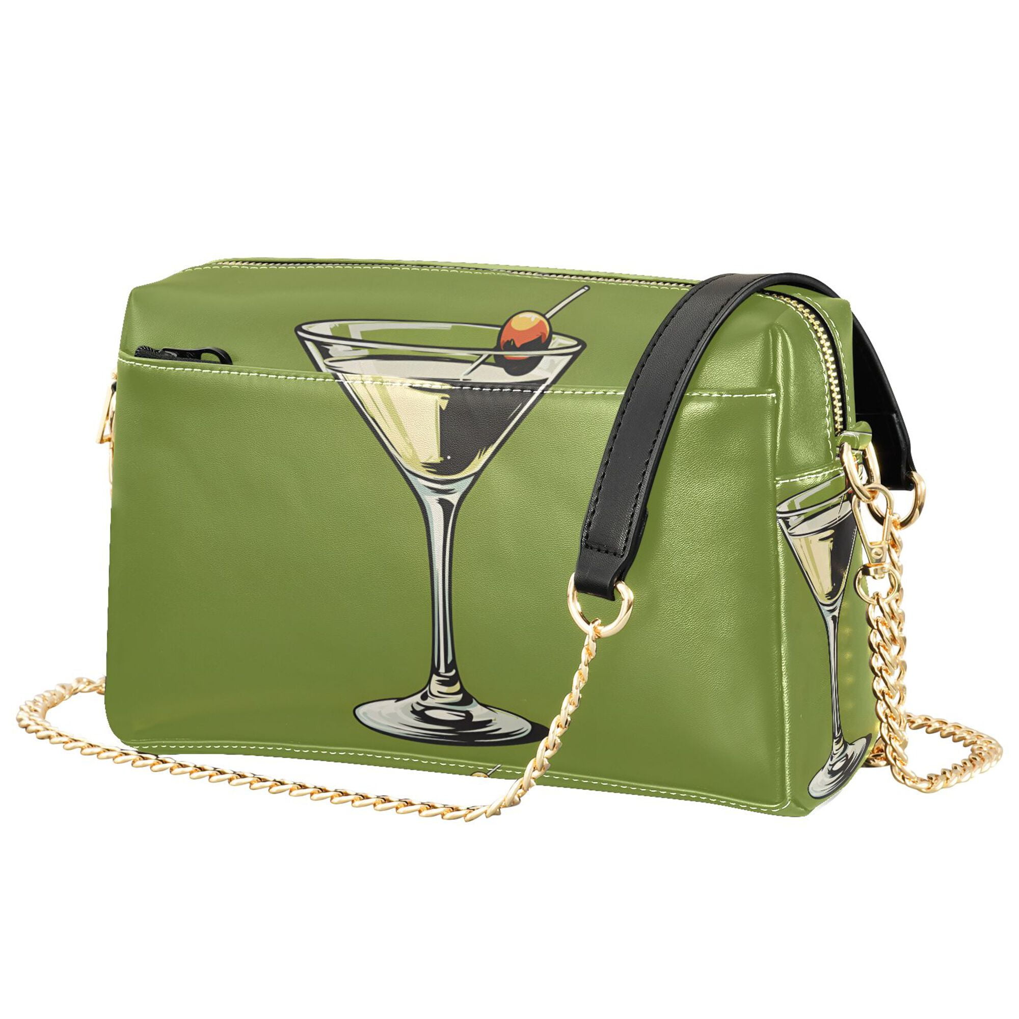 FORMRS Women Crossbody Purse with Chain Strap Vegan Leather Shoulder Handbag, Light Black Martini