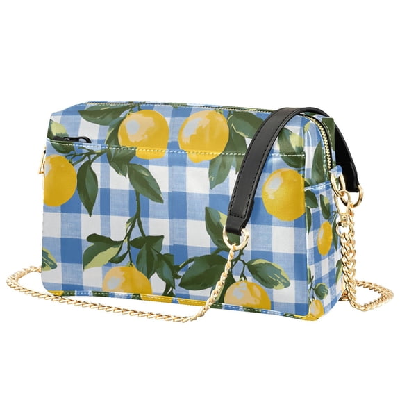 FORMRS Women Crossbody Purse with Chain Strap Vegan Leather Shoulder Handbag, Light Blue Plaid