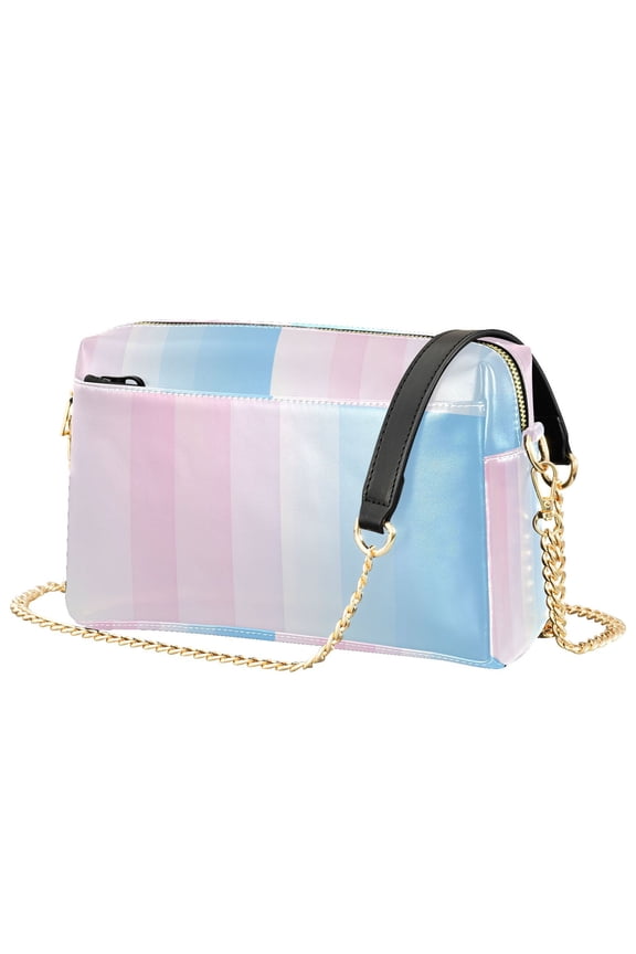 Women Crossbody Purse with Chain Strap Vegan Leather Shoulder Handbag, Light Blue Stripes