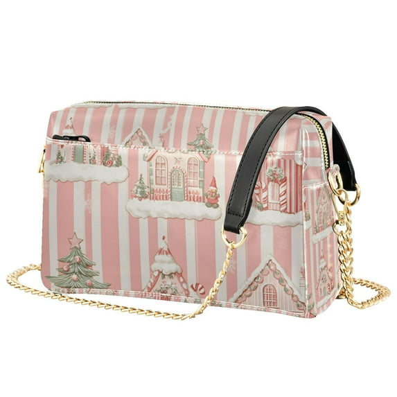 FORMRS Women Crossbody Purse with Chain Strap Vegan Leather Shoulder Handbag, Light Green Christmas Houses