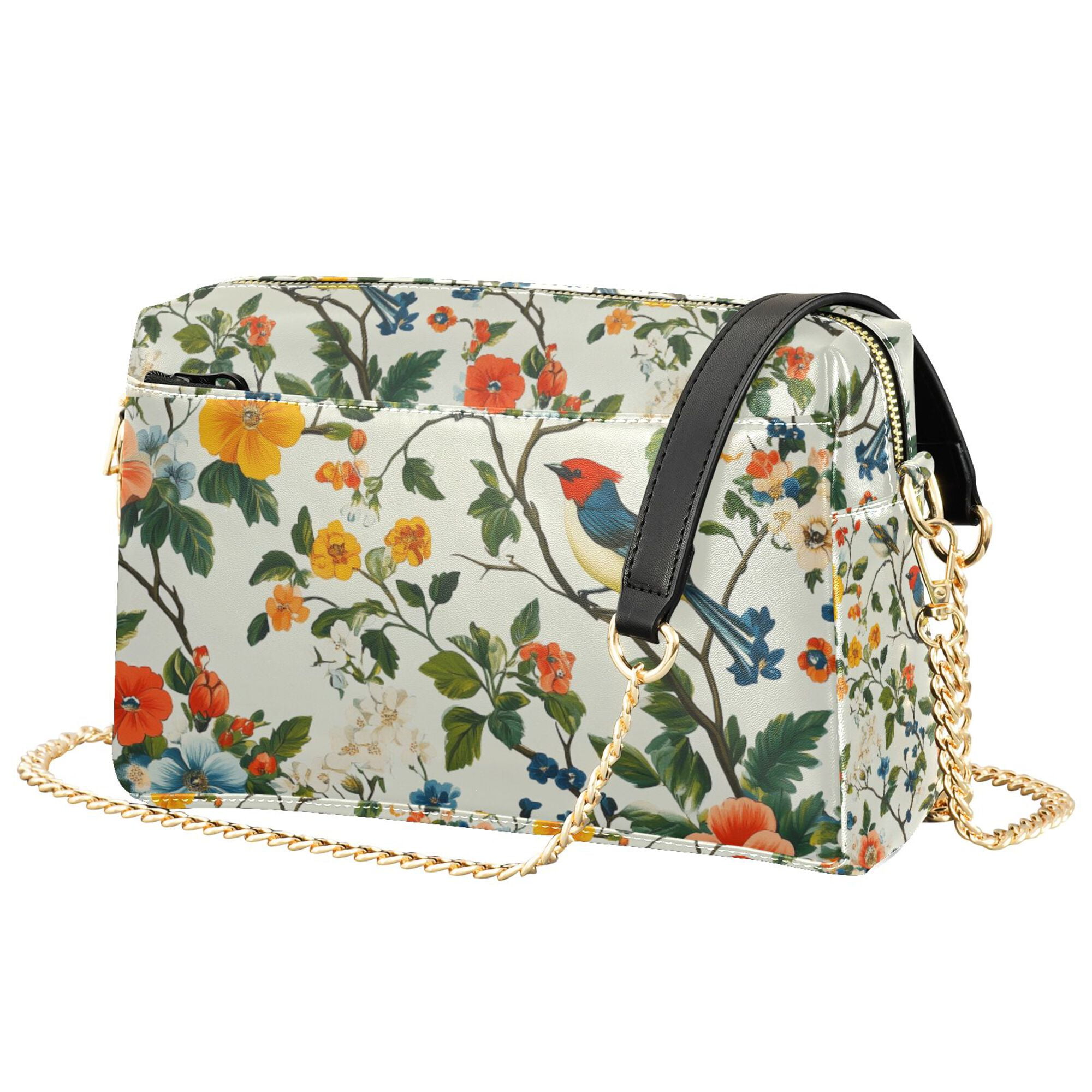 FORMRS Women Crossbody Purse with Chain Strap Vegan Leather Shoulder Handbag, Light Green Floral Pattern