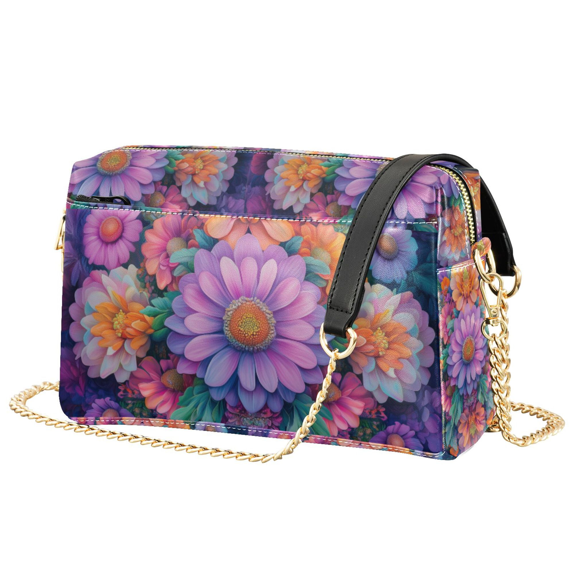 FORMRS Women Crossbody Purse with Chain Strap Vegan Leather Shoulder Handbag, Light Purple Flowers