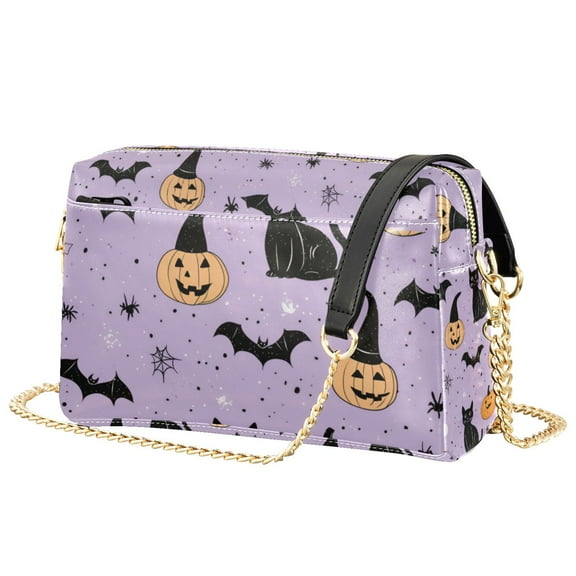 FORMRS Women Crossbody Purse with Chain Strap Vegan Leather Shoulder Handbag, Light Purple Halloween Black Cat