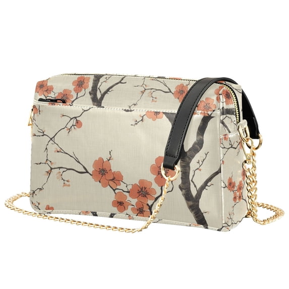 FORMRS Women Crossbody Purse with Chain Strap Vegan Leather Shoulder Handbag, Light Red Flowers