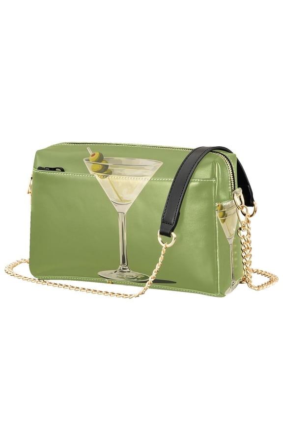 Women Crossbody Purse with Chain Strap Vegan Leather Shoulder Handbag, Martini with Olive