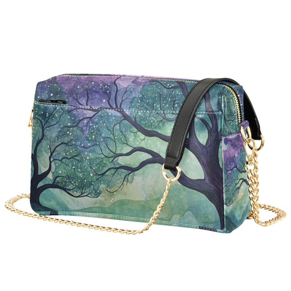 FORMRS Women Crossbody Purse with Chain Strap Vegan Leather Shoulder Handbag, Moonlight Forest