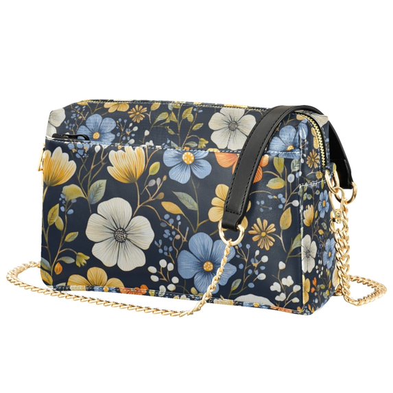 FORMRS Women Crossbody Purse with Chain Strap Vegan Leather Shoulder Handbag, Navy Floral Pattern