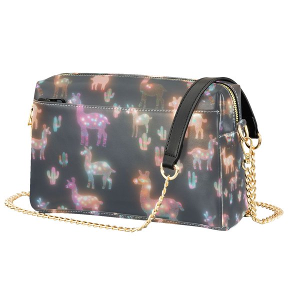 FORMRS Women Crossbody Purse with Chain Strap Vegan Leather Shoulder Handbag, Neon Llamas Pattern