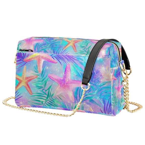 FORMRS Women Crossbody Purse with Chain Strap Vegan Leather Shoulder Handbag, Neon Starfish Pattern