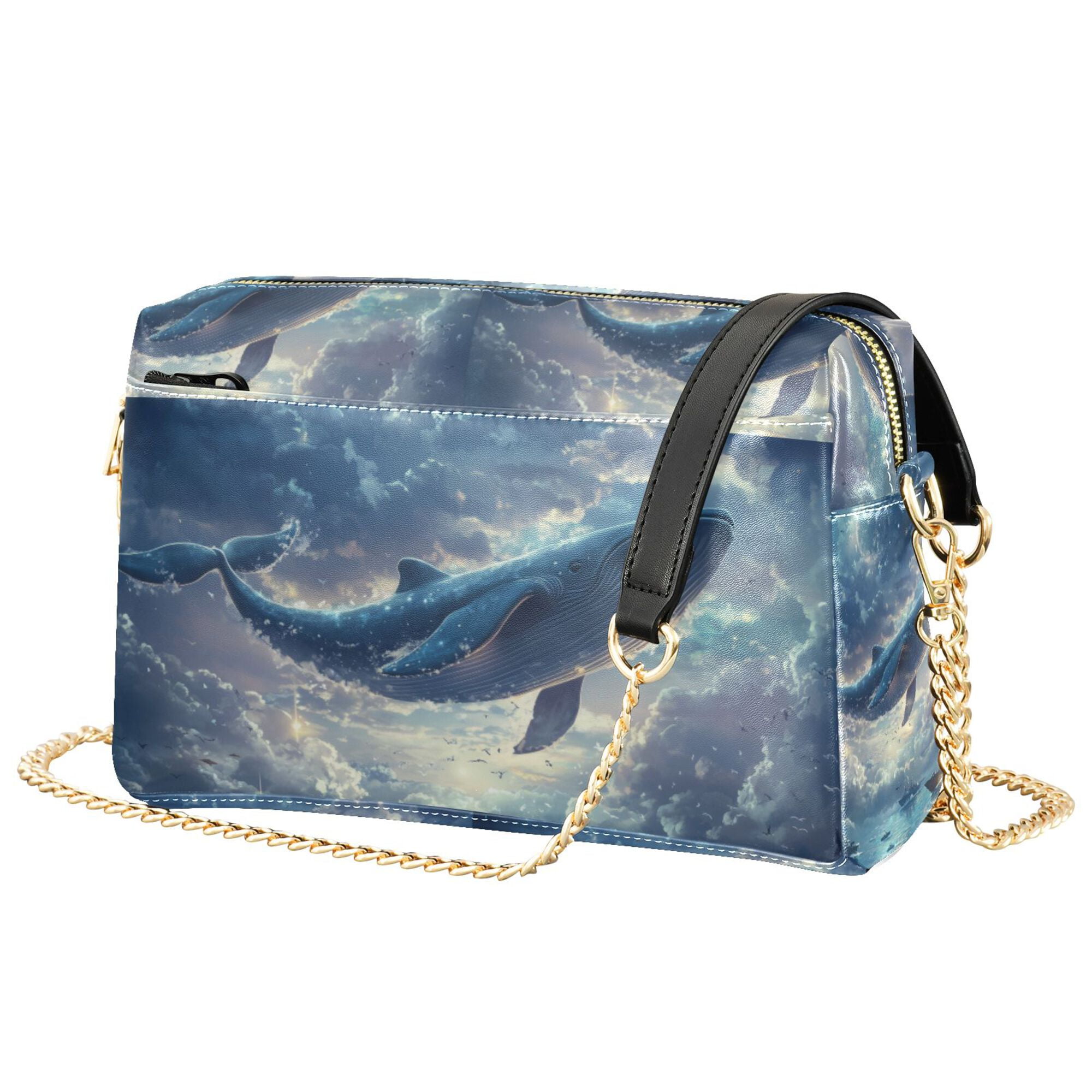 FORMRS Women Crossbody Purse with Chain Strap Vegan Leather Shoulder Handbag, Night Floating Whale