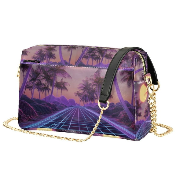 FORMRS Women Crossbody Purse with Chain Strap Vegan Leather Shoulder Handbag, Night Purple Road