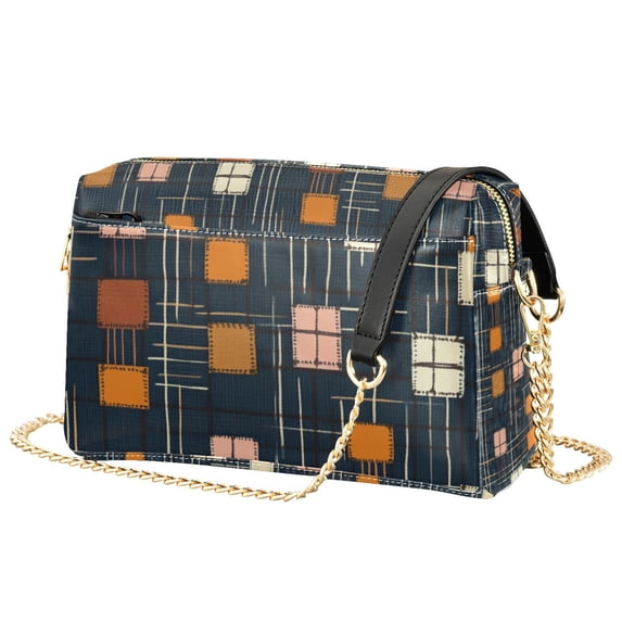 FORMRS Women Crossbody Purse with Chain Strap Vegan Leather Shoulder Handbag, Orange Checkered Pattern