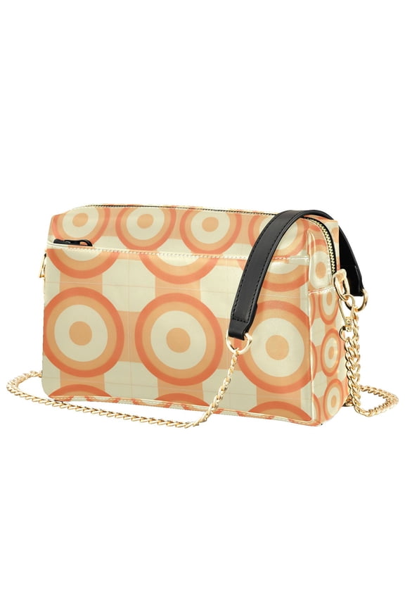 Women Crossbody Purse with Chain Strap Vegan Leather Shoulder Handbag, Orange Circle