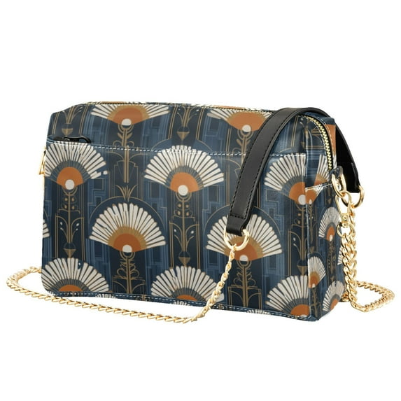 FORMRS Women Crossbody Purse with Chain Strap Vegan Leather Shoulder Handbag, Orange Elegant Geometric