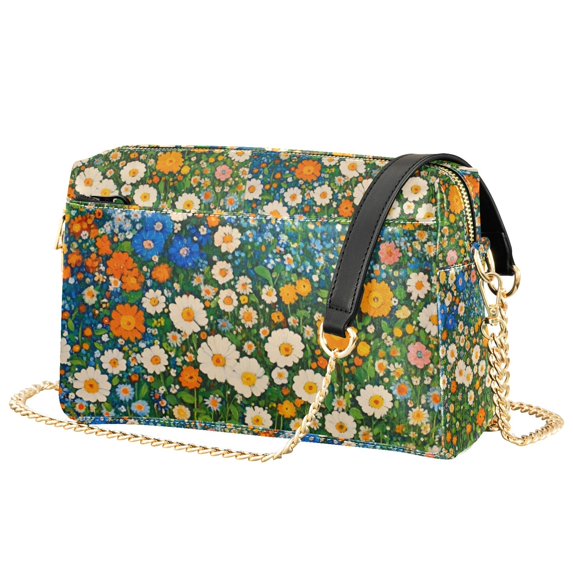 FORMRS Women Crossbody Purse with Chain Strap Vegan Leather Shoulder Handbag, Orange Floral Garden