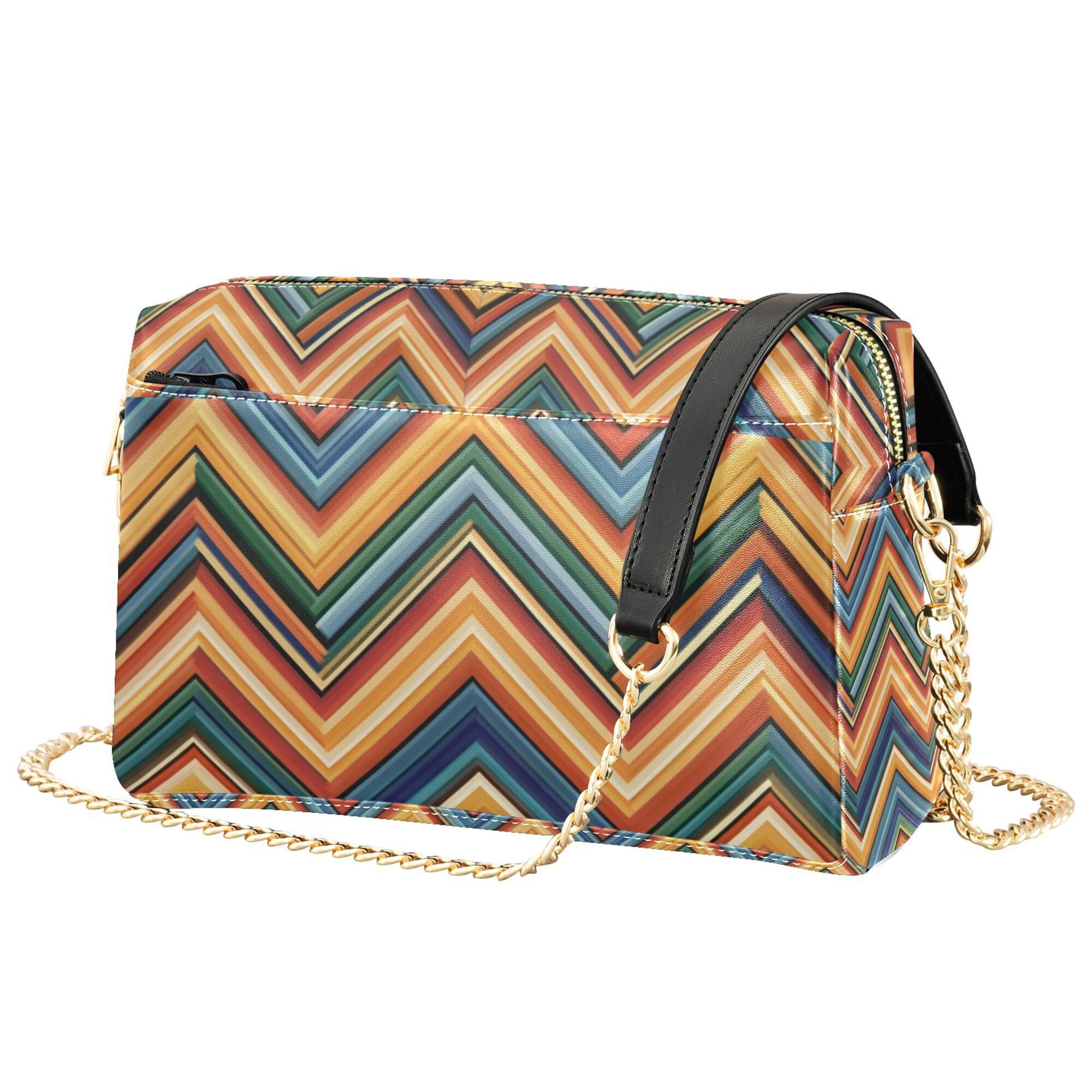 FORMRS Women Crossbody Purse with Chain Strap Vegan Leather Shoulder Handbag, Orange Geometric