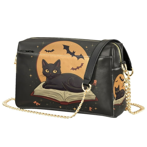 FORMRS Women Crossbody Purse with Chain Strap Vegan Leather Shoulder Handbag, Orange Halloween Cat