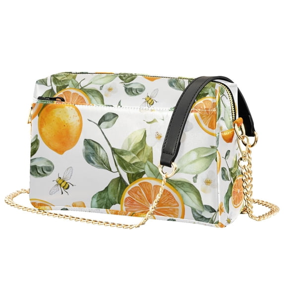 FORMRS Women Crossbody Purse with Chain Strap Vegan Leather Shoulder Handbag, Orange Watercolor Bees