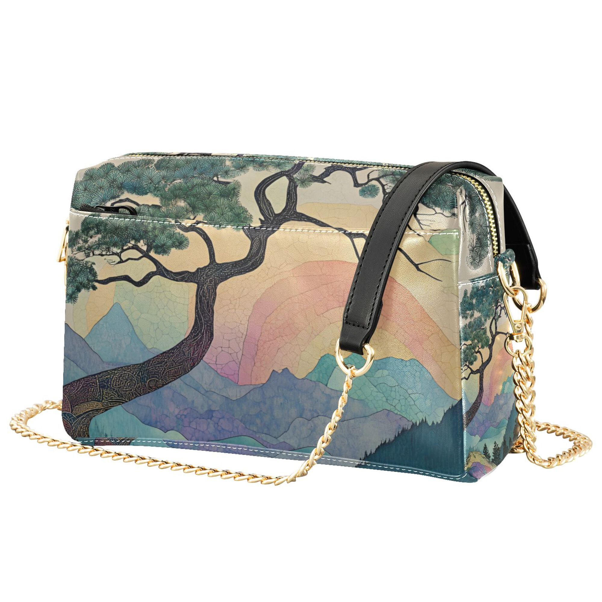 FORMRS Women Crossbody Purse with Chain Strap Vegan Leather Shoulder Handbag, Pine Tree Rainbow