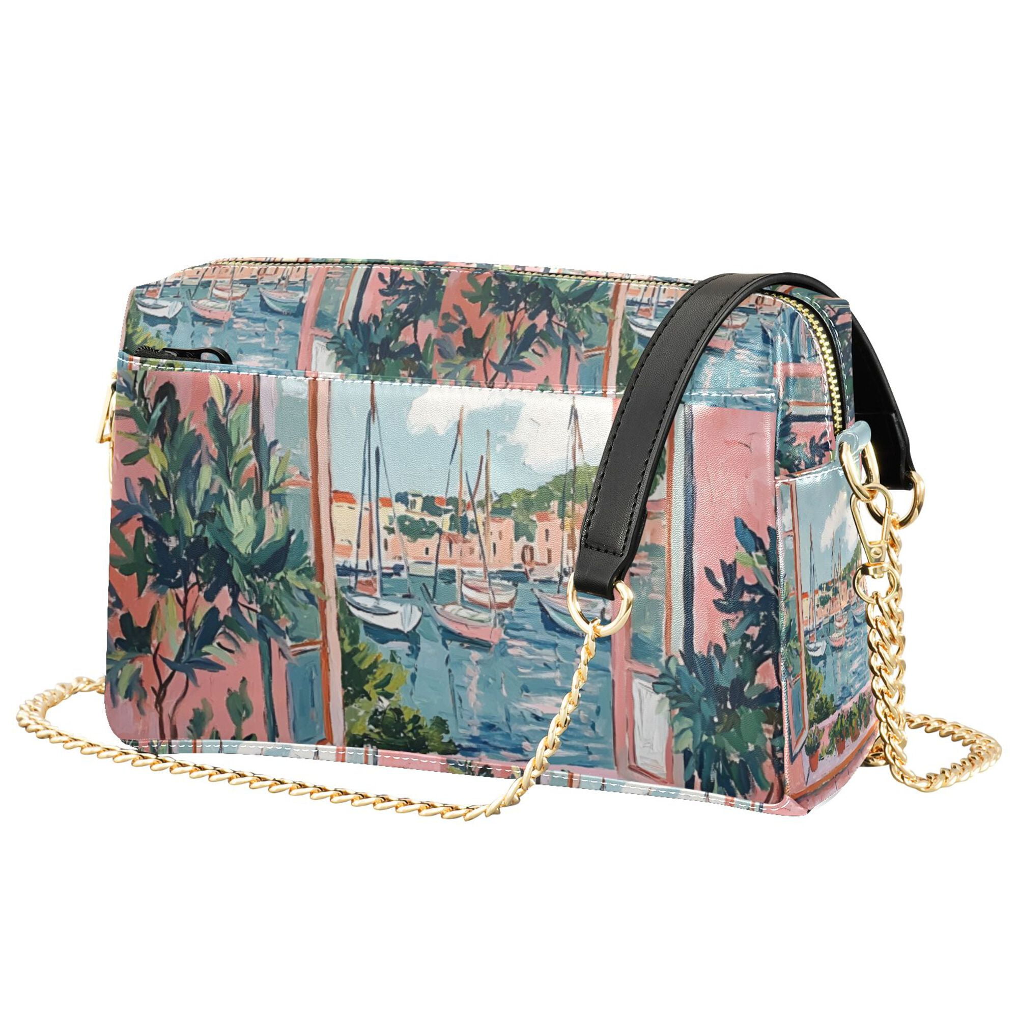 FORMRS Women Crossbody Purse with Chain Strap Vegan Leather Shoulder Handbag, Pink Boat