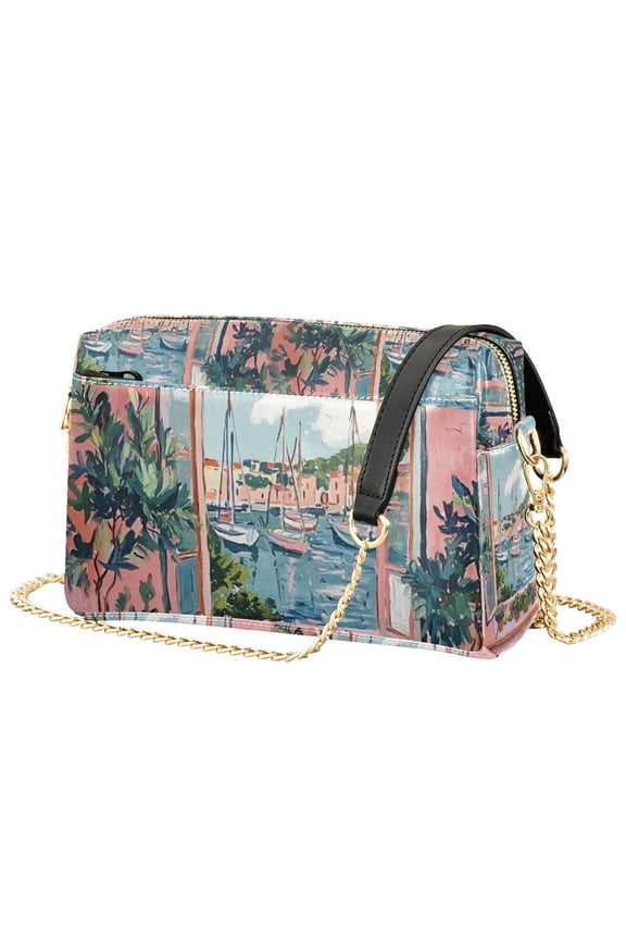 Women Crossbody Purse with Chain Strap Vegan Leather Shoulder Handbag, Pink Boat