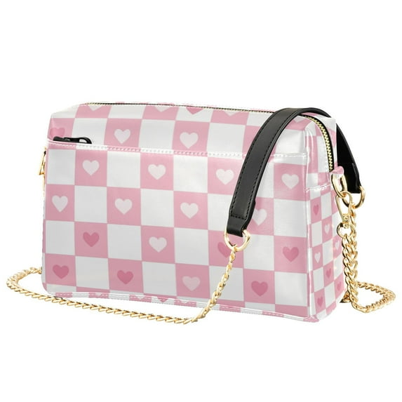 FORMRS Women Crossbody Purse with Chain Strap Vegan Leather Shoulder Handbag, Pink Checkered Heart