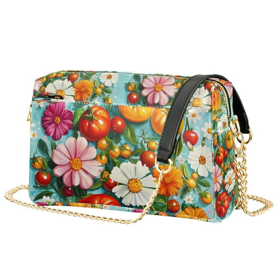 FORMRS Women Crossbody Purse with Chain Strap Vegan Leather Shoulder Handbag, Pink Floral Tomatoes