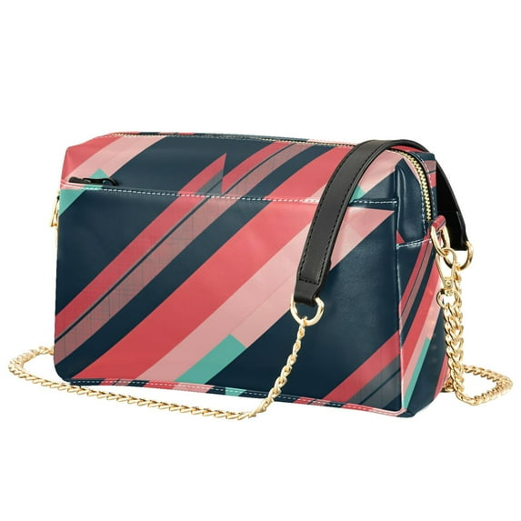 FORMRS Women Crossbody Purse with Chain Strap Vegan Leather Shoulder Handbag, Pink Geometric