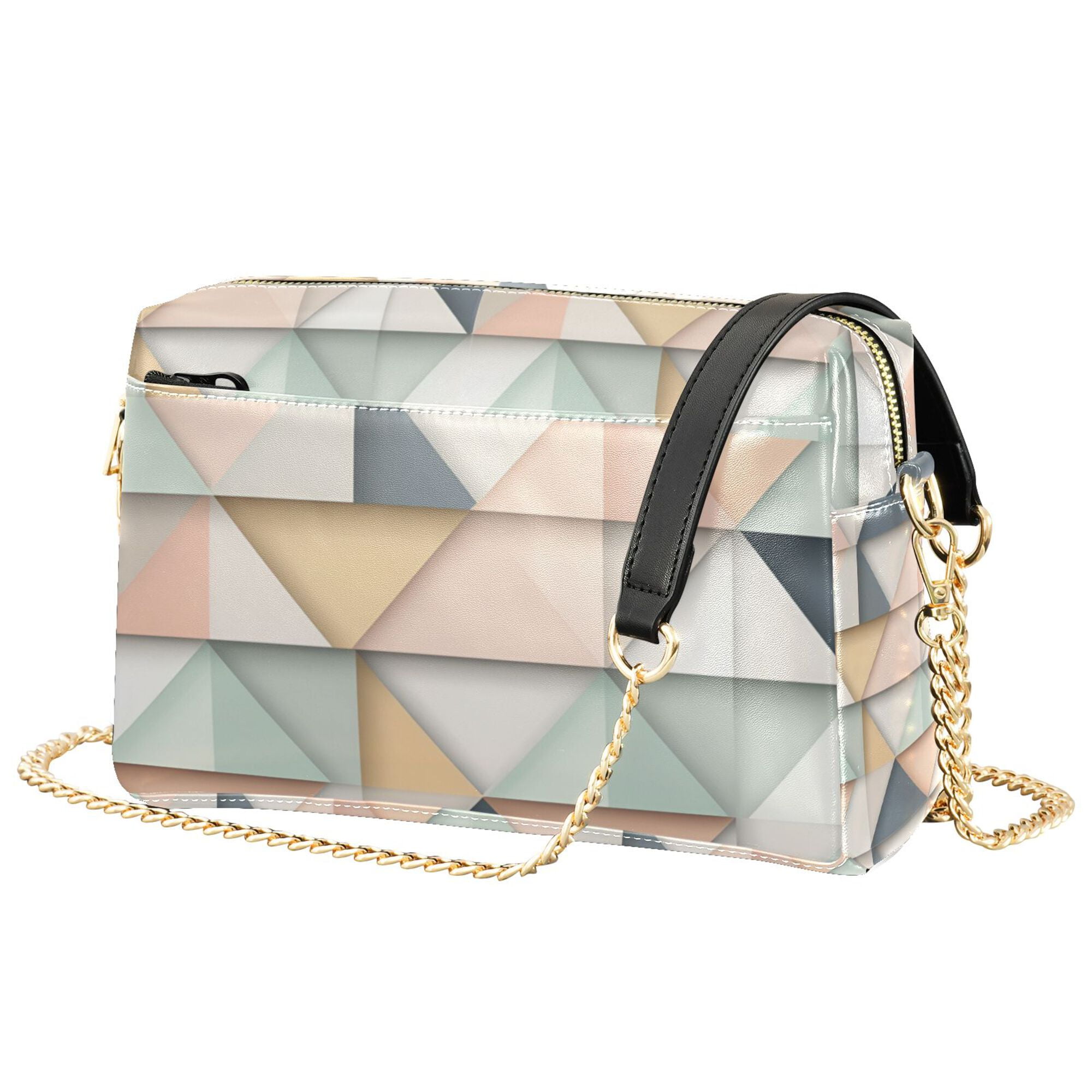 FORMRS Women Crossbody Purse with Chain Strap Vegan Leather Shoulder Handbag, Pink Geometric