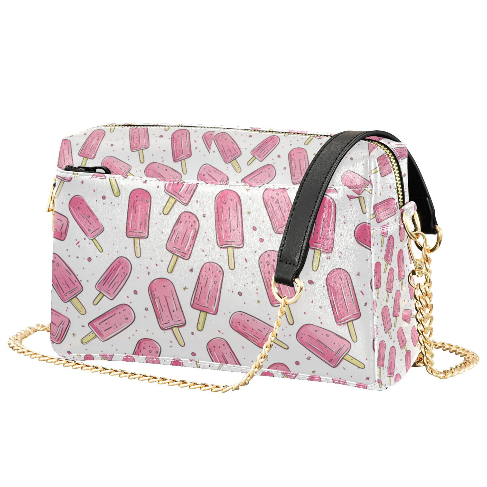 FORMRS Women Crossbody Purse with Chain Strap Vegan Leather Shoulder Handbag, Pink Popsicle Pattern