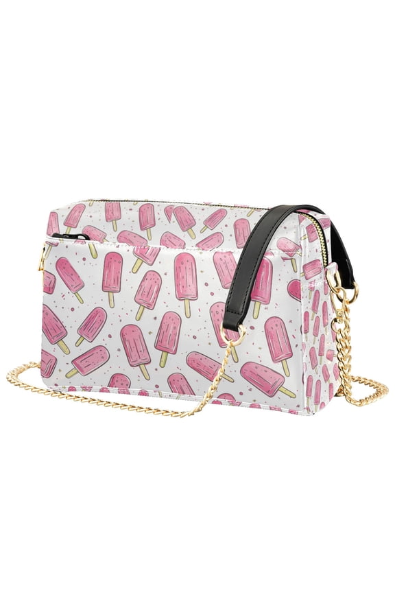 Women Crossbody Purse with Chain Strap Vegan Leather Shoulder Handbag, Pink Popsicle Pattern