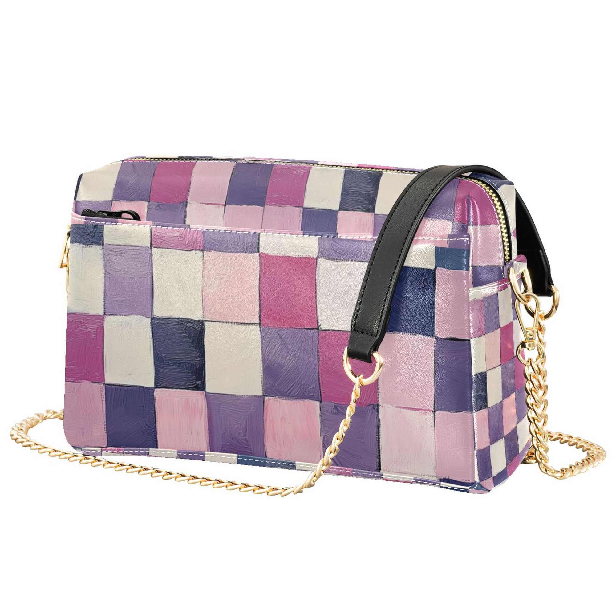 FORMRS Women Crossbody Purse with Chain Strap Vegan Leather Shoulder Handbag, Pink and Purple Plaid Pattern