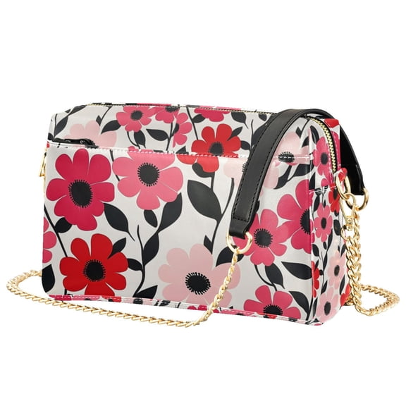 FORMRS Women Crossbody Purse with Chain Strap Vegan Leather Shoulder Handbag, Pink and Red Flowers