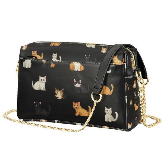 FORMRS Women Crossbody Purse with Chain Strap Vegan Leather Shoulder Handbag, Pixel Cat