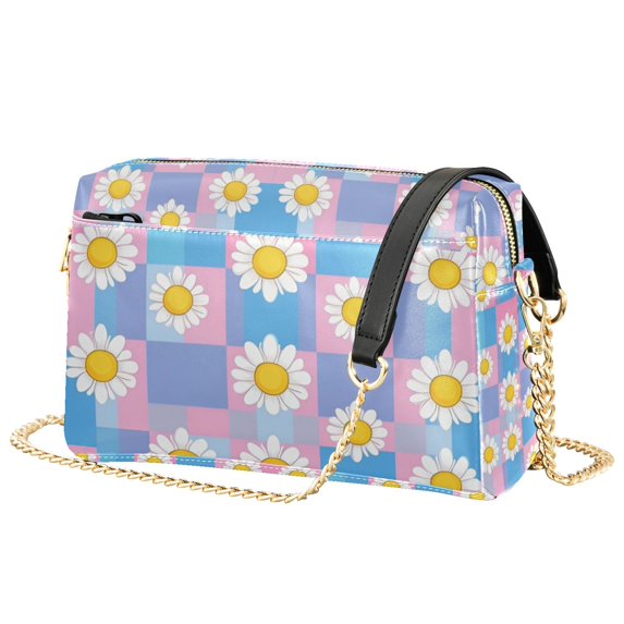 FORMRS Women Crossbody Purse with Chain Strap Vegan Leather Shoulder Handbag, Playful Daisy