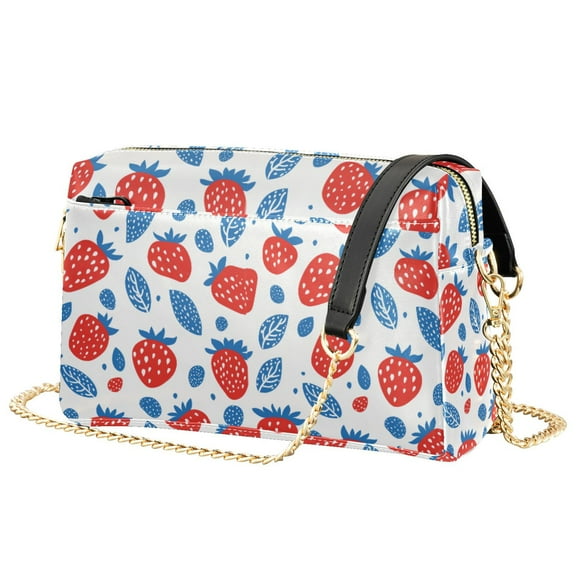FORMRS Women Crossbody Purse with Chain Strap Vegan Leather Shoulder Handbag, Playful Strawberries