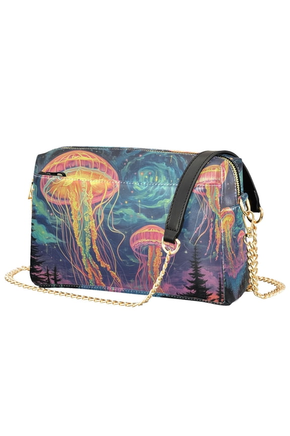 Women Crossbody Purse with Chain Strap Vegan Leather Shoulder Handbag, Psychedelic Jellyfish