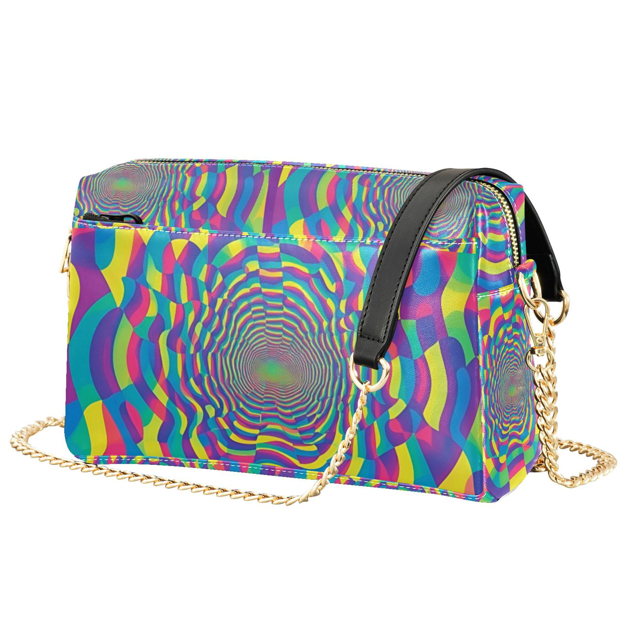 FORMRS Women Crossbody Purse with Chain Strap Vegan Leather Shoulder Handbag, Psychedelic Pattern