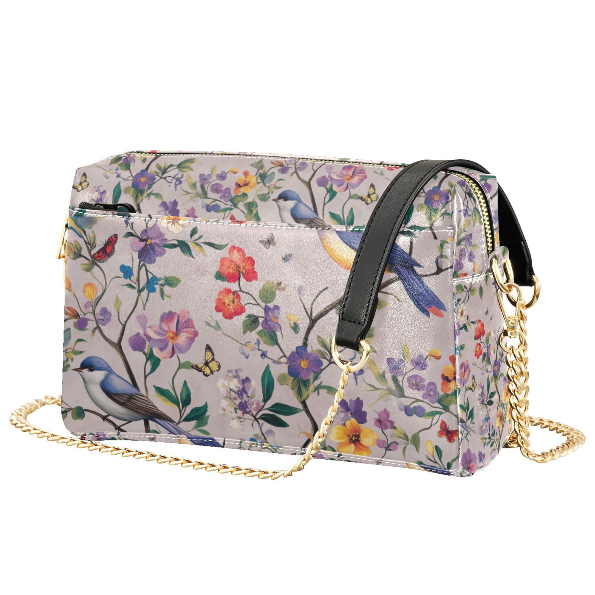 FORMRS Women Crossbody Purse with Chain Strap Vegan Leather Shoulder Handbag, Purple Floral Pattern