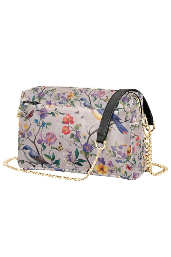 Women Crossbody Purse with Chain Strap Vegan Leather Shoulder Handbag, Purple Floral Pattern