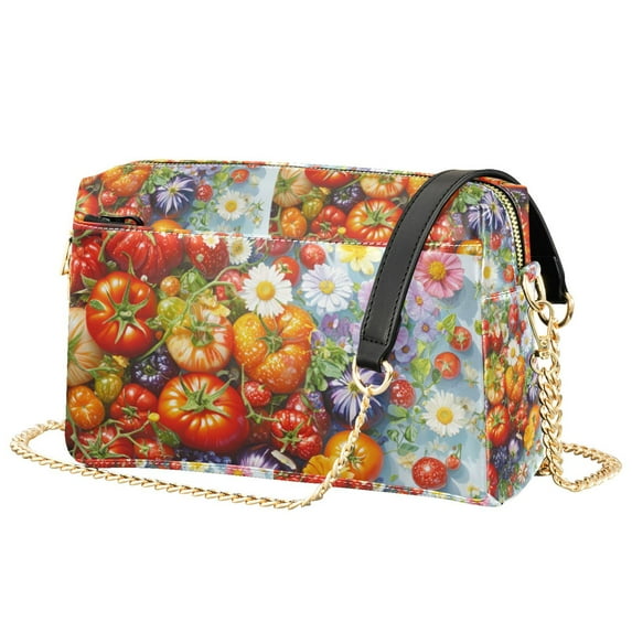 FORMRS Women Crossbody Purse with Chain Strap Vegan Leather Shoulder Handbag, Purple Floral Tomatoes