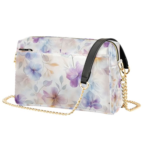 FORMRS Women Crossbody Purse with Chain Strap Vegan Leather Shoulder Handbag, Purple Flower Pattern